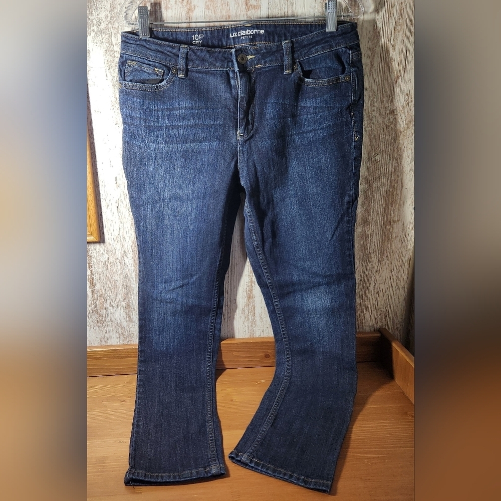 Liz Claiborne Women's Boot Cut Jeans - Dark Blue City Skinny Size 10 Petite